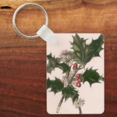 ビンテージクリスマス、赤い果実のホリー植物 キーホルダー (正面)