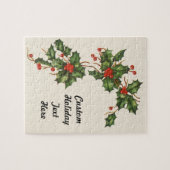 ビンテージクリスマス、赤い果実のホリー植物 ジグソーパズル (横)