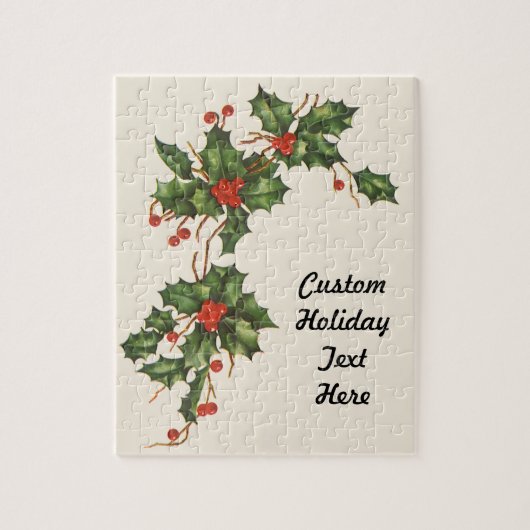 ビンテージクリスマス、赤い果実のホリー植物 ジグソーパズル (縦)