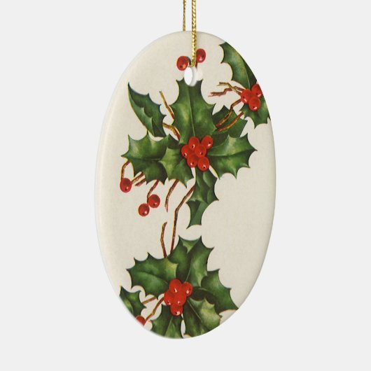 ビンテージクリスマス、赤い果実のホリー植物 セラミックオーナメント (右)