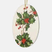 ビンテージクリスマス、赤い果実のホリー植物 セラミックオーナメント (左)