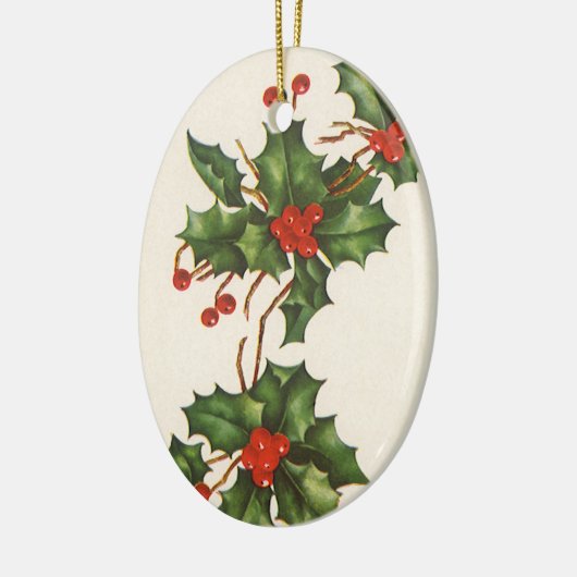 ビンテージクリスマス、赤い果実のホリー植物 セラミックオーナメント (左)