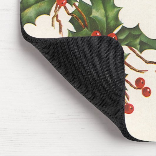 ビンテージクリスマス、赤い果実のホリー植物 マウスパッド (コーナー)