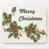 ビンテージクリスマス、赤い果実のホリー植物 マウスパッド (正面)