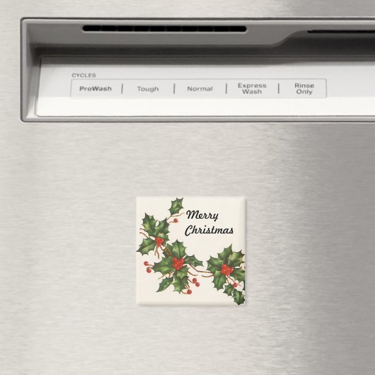 ビンテージクリスマス、赤い果実のホリー植物 マグネット (インサイチュ (食洗機))