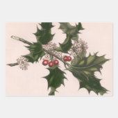 ビンテージクリスマス、赤い果実のホリー植物 ラッピングペーパーシート (正面)