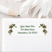 ビンテージクリスマス、赤い果実のホリー植物 ラベル (インサイチュ)