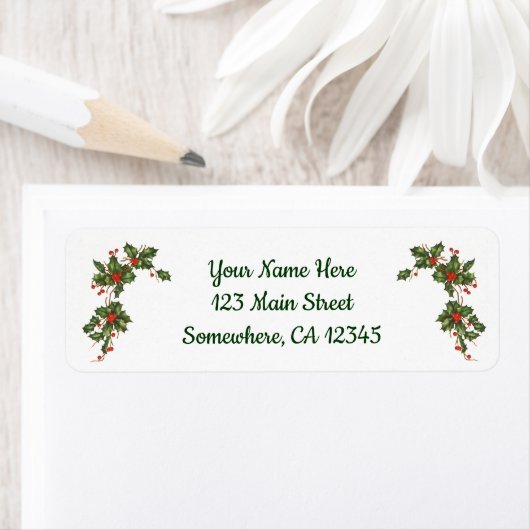 ビンテージクリスマス、赤い果実のホリー植物 ラベル (インサイチュ)
