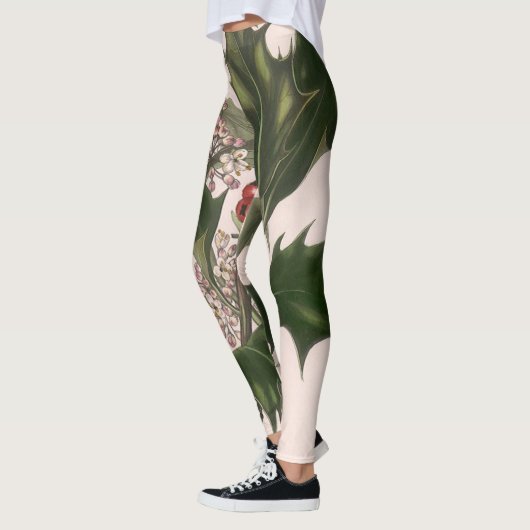 ビンテージクリスマス、赤い果実のホリー植物 レギンス (左)