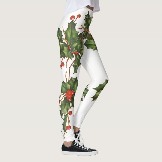 ビンテージクリスマス、赤い果実のホリー植物 レギンス (右)