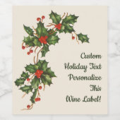 ビンテージクリスマス、赤い果実のホリー植物 ワインラベル (シングルラベル)