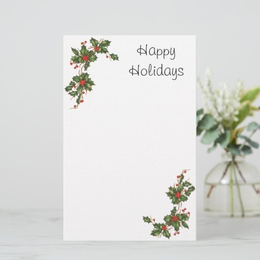 ビンテージクリスマス、赤い果実のホリー植物 便箋 (スタンド正面)