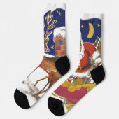 ビンテージクリスマス、陽気なサンタクロースとそり ソックス (左)