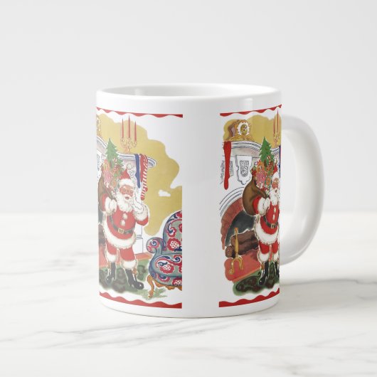 ビンテージクリスマス、陽気なサンタクロースとプレゼント ジャンボコーヒーマグカップ (正面右)