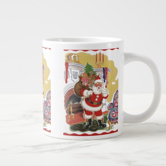 ビンテージクリスマス、陽気なサンタクロースとプレゼント ジャンボコーヒーマグカップ (右)