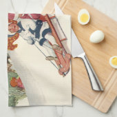 ビンテージクリスマス、雪の中で子供たちがスレッドに乗って遊ぶ キッチンタオル (四つ折り)