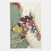 ビンテージクリスマス、雪の中で子供たちがスレッドに乗って遊ぶ キッチンタオル (縦)