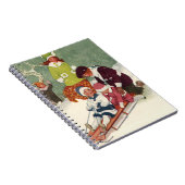 ビンテージクリスマス、雪の中で子供たちがスレッドに乗って遊ぶ ノートブック (右側)