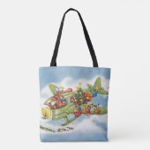 ビンテージクリスマス、飛行機を操るサンタクロース トートバッグ (裏面)