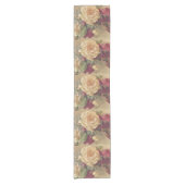 ビンテージクリームとバーガンディーローズの花模様 ショートテーブルランナー (正面)
