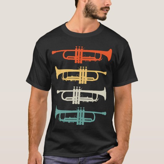ビンテージサンセットトランペットジャズ音楽愛好家 Tシャツ (正面)