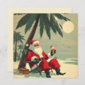 ビンテージサンタのトロピカルビーチホリデーレトロ シーズンカード (正面/裏面)