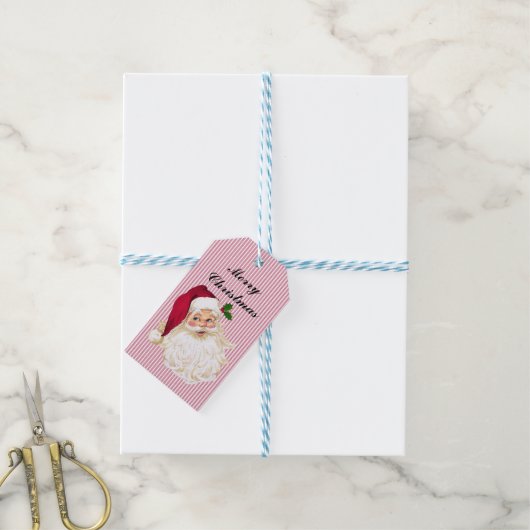 ビンテージサンタクランベリーフローラルストライプ ギフトタグ (より糸付き)