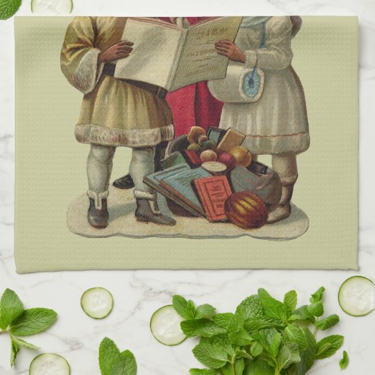 ビンテージサンタクリスマスミュージックシンギング キッチンタオル (折り畳み)