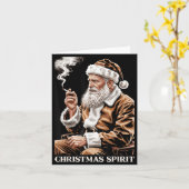 ビンテージサンタクロースが煙草を吸う面白いクリスマス カード (黄色い花)