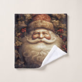 ビンテージサンタクロースのブロケード帽子 赤い実 バスタオルセット (ウォッシュタオル)