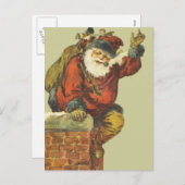 ビンテージサンタ　煙突を降りてくる シーズンポストカード (正面/裏面)