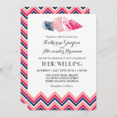 ビンテージシェブロン シーシェル ビーチ ウェディング インビテーション (正面/裏面)