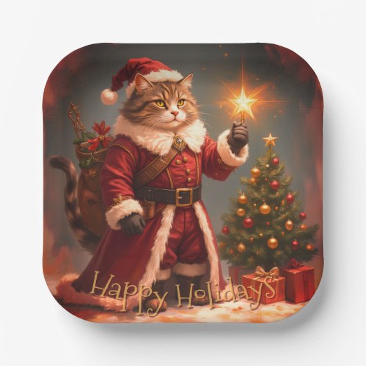 ビンテージスタイルのクリスマスキティスクエア ペーパープレート (正面)