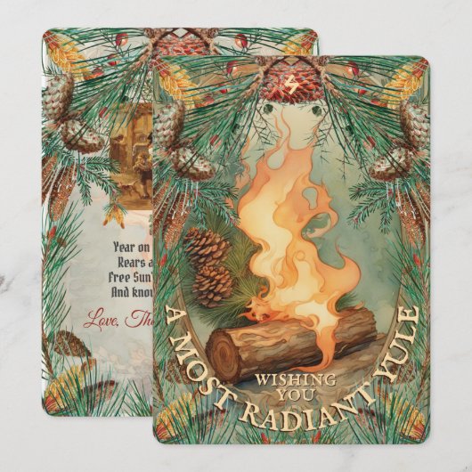 ビンテージスタイルのクリスマスツリー　冬至のユールログ シーズンカード (正面/裏面)