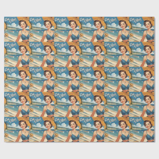ビンテージスタイルのコート・ダジュールビーチガール ラッピングペーパー (フラット)