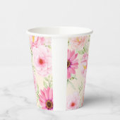 ビンテージスタイルのペイントにピンクの花とバラ 紙コップ (左)