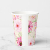 ビンテージスタイルのペイントにピンクの花とバラ 紙コップ (右)