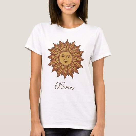 ビンテージスタイルの太陽の顔 Tシャツ (正面)