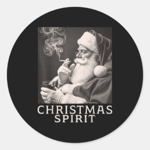ビンテージスタイルの煙草を吸うサンタクロース クリスマス ジョークTシャツ ラウンドシール