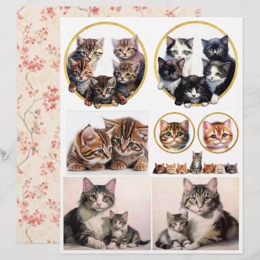ビンテージスタイルの猫と子猫のエフェメラ (正面/裏面)