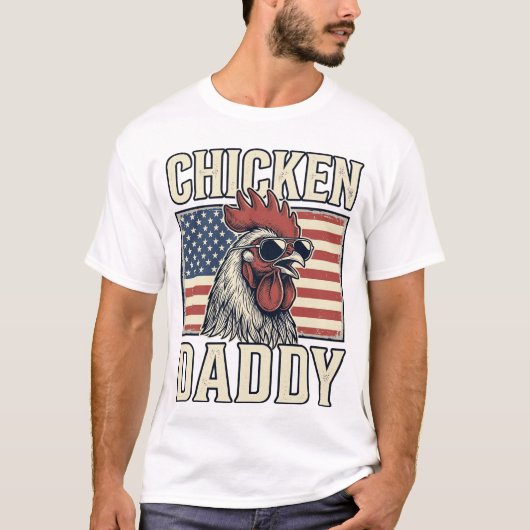ビンテージスタイルの雄鶏と愛国的なニワトリお父さん Tシャツ (正面)
