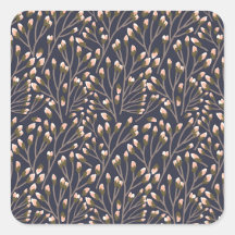 ビンテージスタイルの青い色の植物の模様のスクエア