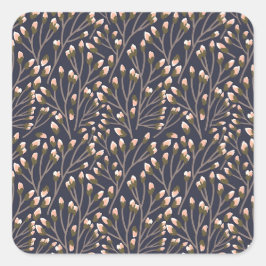 ビンテージスタイルの青い色の植物の模様のスクエア スクエアシール