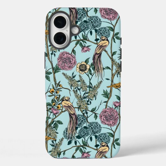 ビンテージスタイルの青い色の植物パターン Case-Mate iPhoneケース (裏面)