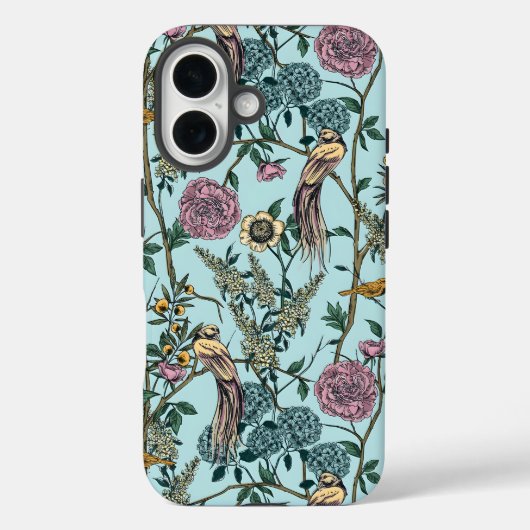 ビンテージスタイルの青い色の植物パターン Case-Mate iPhoneケース (裏面)