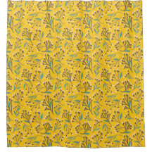 ビンテージスタイルの青い色の植物柄のシャワー