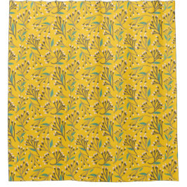 ビンテージスタイルの青い色の植物柄のシャワー シャワーカーテン