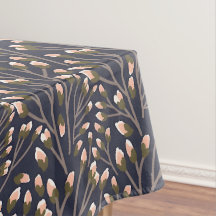ビンテージスタイルの青い色の植物柄のテーブルクロス