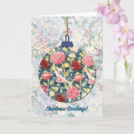 ビンテージスタイルの青い花柄のクリスマスオーナメントアート カード