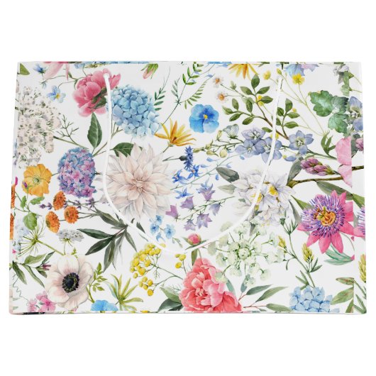 ビンテージスタイル カラフル フローラル デザイン ラージペーパーバッグ (正面)